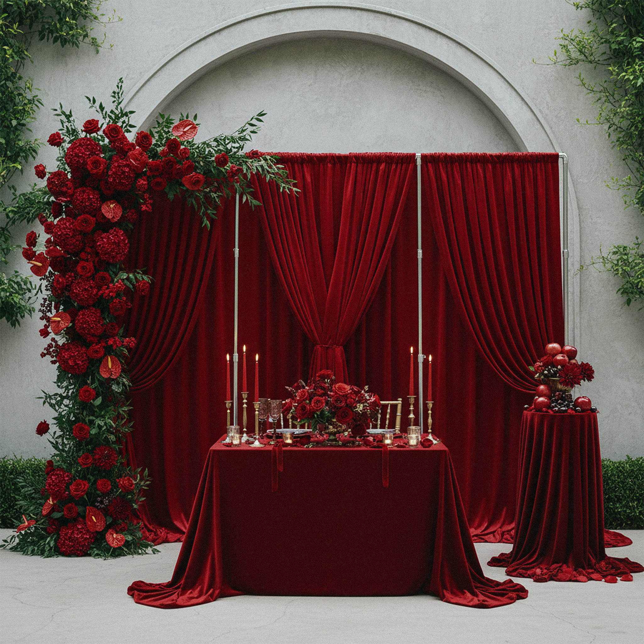 Velvet 10ft H x 52" W Drape/Backdrop Curtain Panel - Apple Red - Image 3