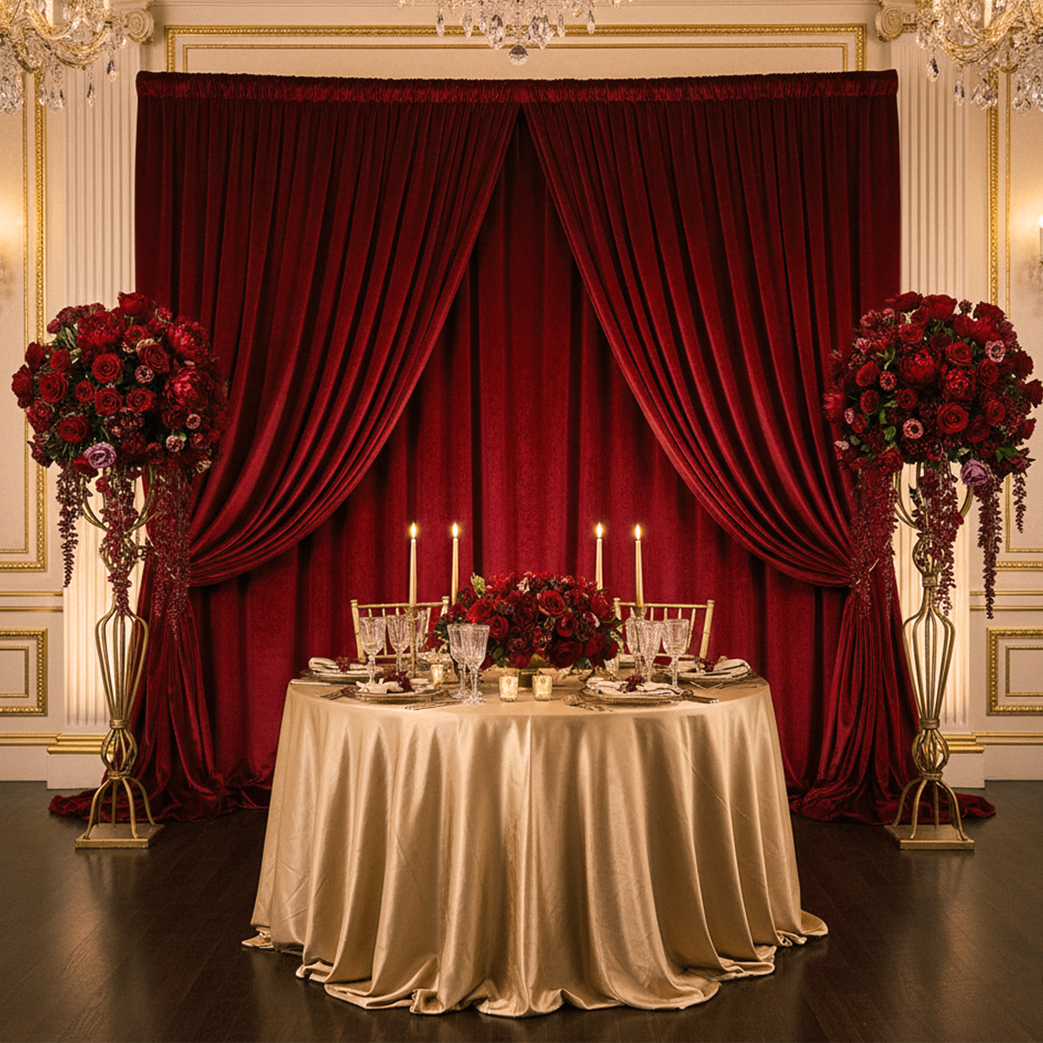 Velvet 10ft H x 52" W Drape/Backdrop Curtain Panel - Apple Red - Image 2